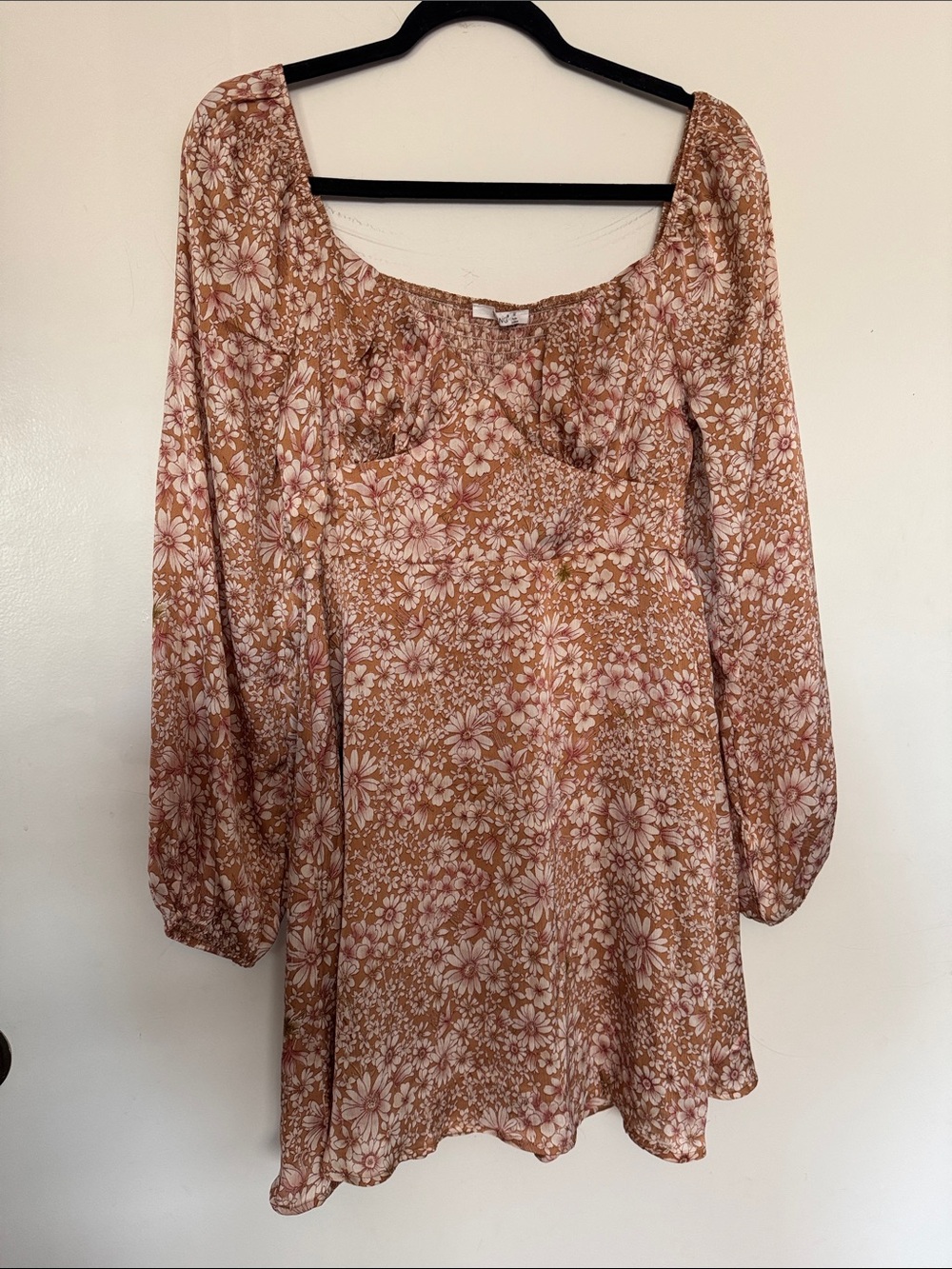 Timing Rust Floral Long-Sleeve Puff Mini Dress
